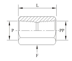 Hex Reducing Coupling10k Female Drawing